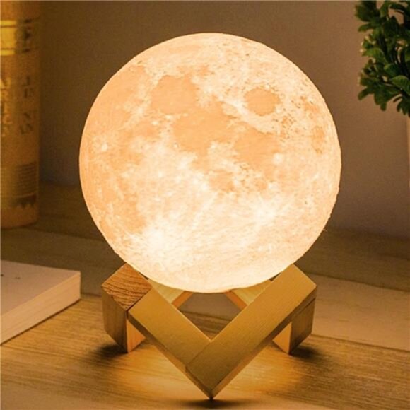 3D Moon Lamp with 4.7 Inch Wooden Base - Gift for Lover, Mothers Day - Picture 1 of 7